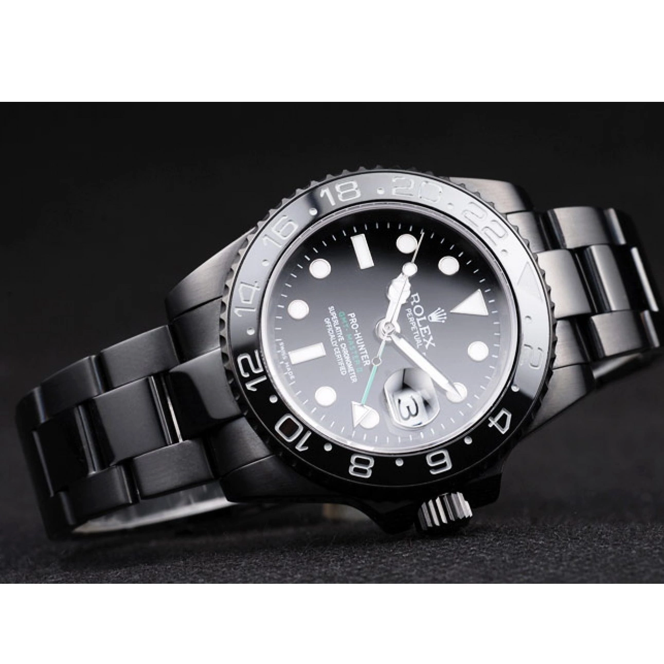 Good copy rolex watches II GMT Black Master Strap Pro-Hunter Steel Black Swiss Rolex Dial 0803